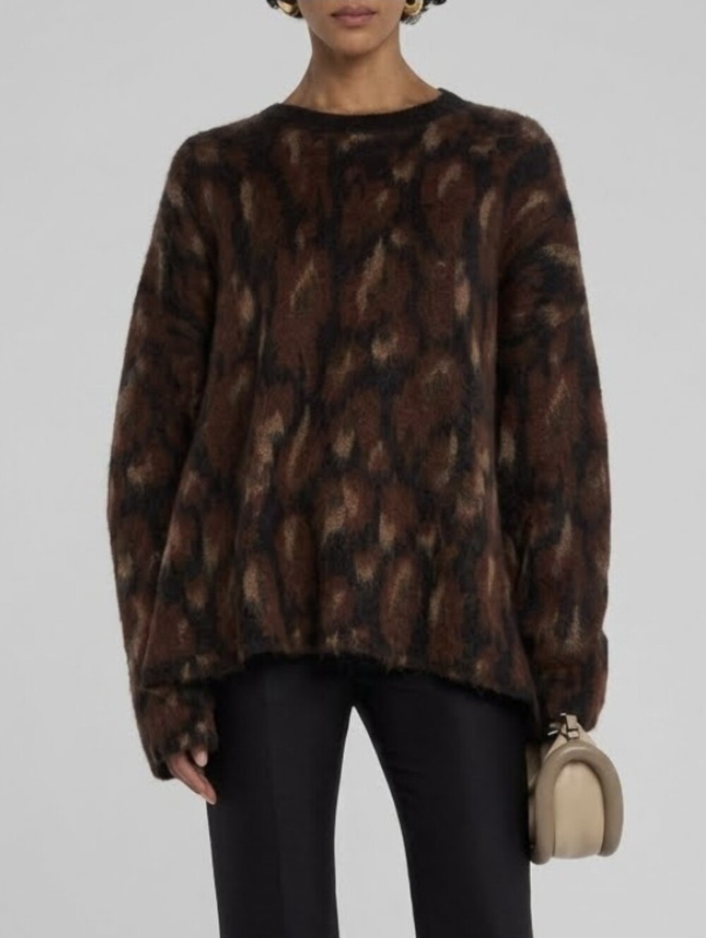 LAPOINTE Oversized Leopard Jacquard Crewneck Sweater XS / S Mohair Alpaca